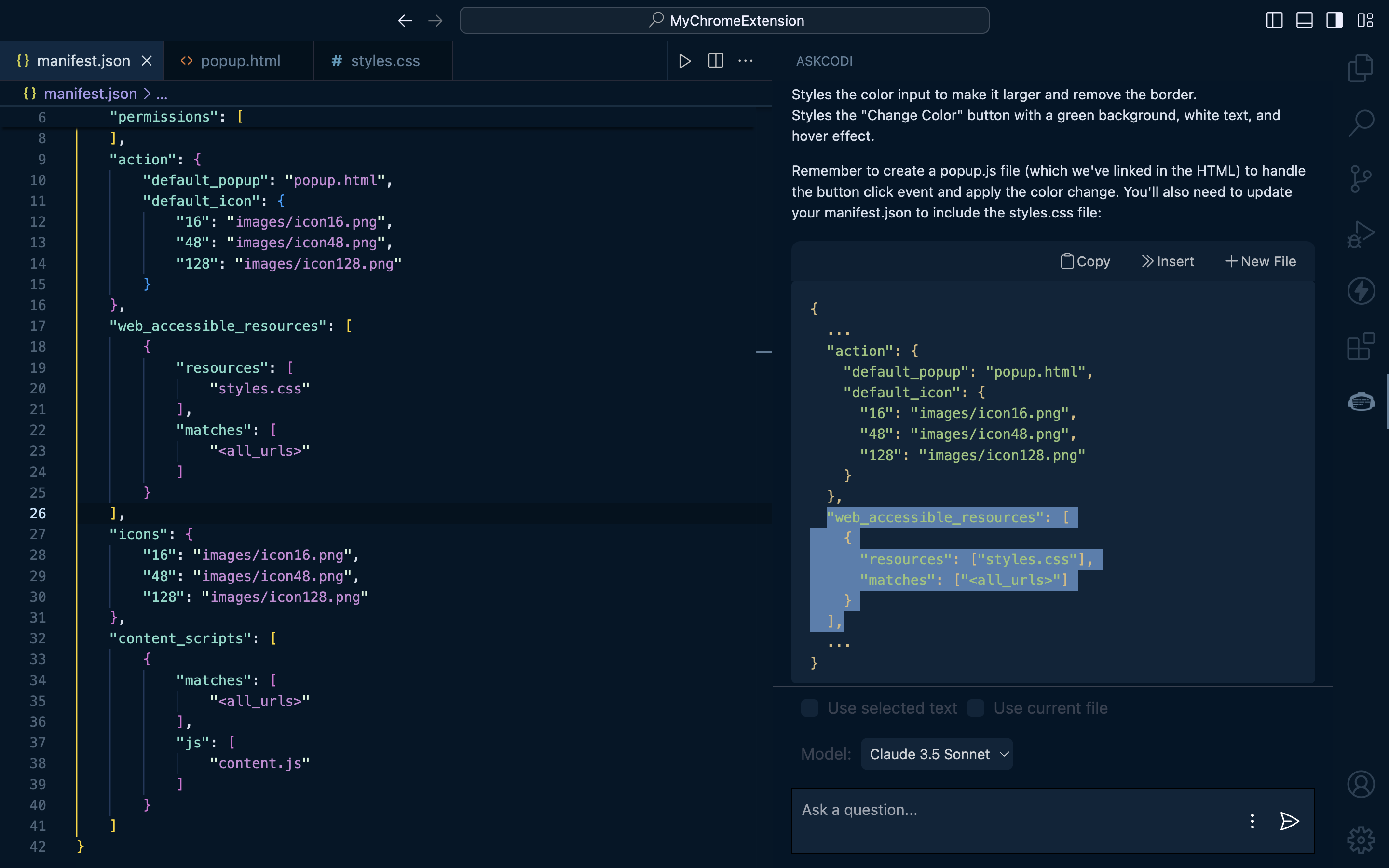 manifest json changes