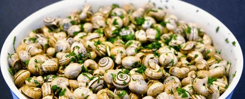 Lumache con pesto e menta servite in terrina di ceramica siciliana