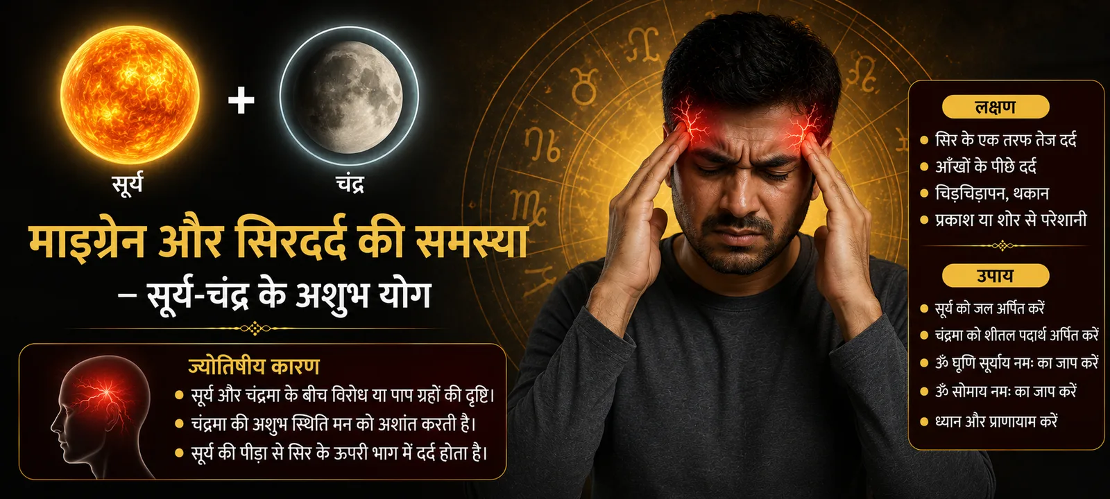माइग्रेन और सिरदर्द की समस्या — सूर्य-चंद्र के अशुभ योग