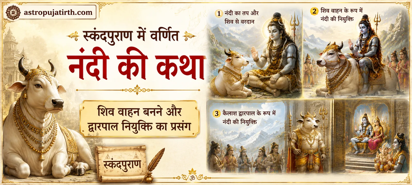 स्कंदपुराण में वर्णित नंदी की कथा — शिव वाहन बनने और द्वारपाल नियुक्ति का प्रसंग