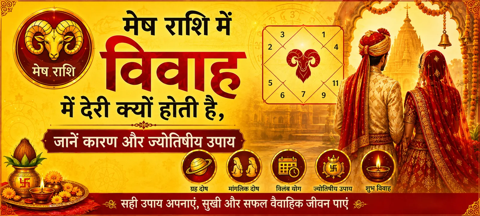 मेष राशि में विवाह में देरी क्यों होती है, जानें कारण और ज्योतिषीय उपाय