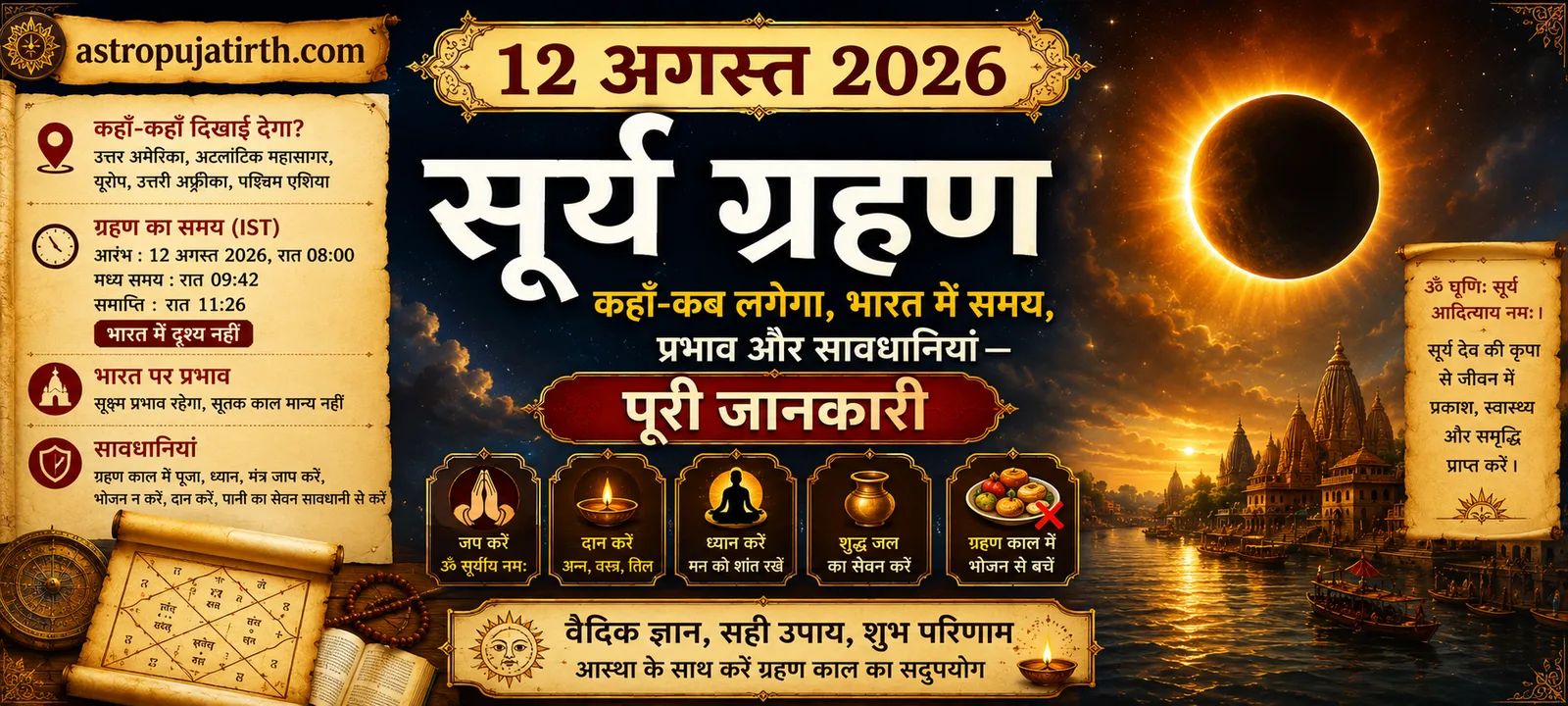 12 अगस्त 2026 सूर्य ग्रहण: कहाँ-कब लगेगा, भारत में समय, प्रभाव और सावधानियां — पूरी जानकारी