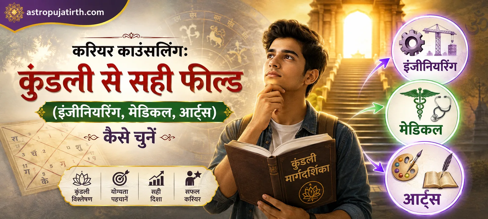 करियर काउंसलिंग: कुंडली से सही फील्ड (इंजीनियरिंग, मेडिकल, आर्ट्स) कैसे चुनें