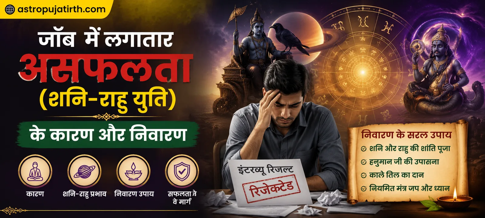 जॉब में लगातार असफलता (शनि-राहु युति) के कारण और निवारण