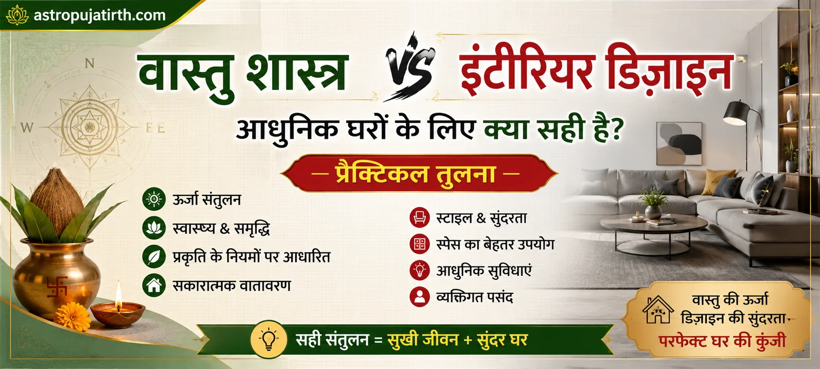 वास्तु शास्त्र vs इंटीरियर डिज़ाइन: आधुनिक घरों के लिए क्या सही है? — प्रैक्टिकल तुलना
