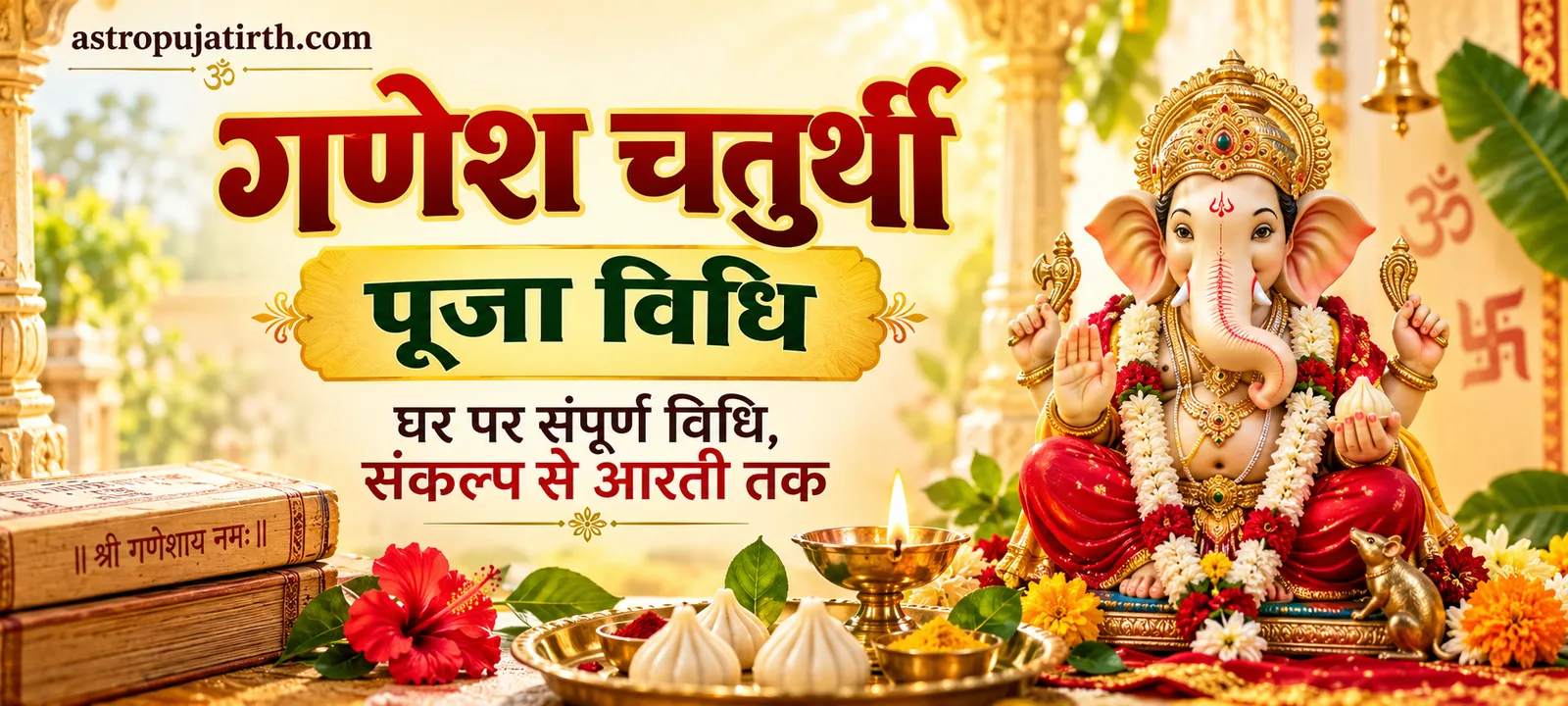 गणेश चतुर्थी पूजा विधि — घर पर संपूर्ण विधि, संकल्प से आरती तक