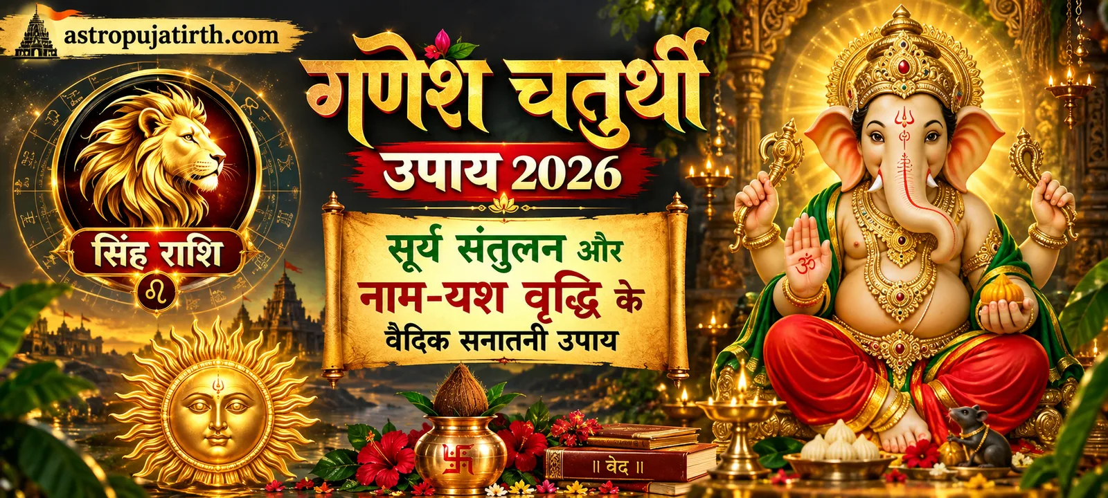 सिंह राशि गणेश चतुर्थी उपाय 2026: सूर्य संतुलन और नाम-यश वृद्धि के वैदिक सनातनी उपाय
