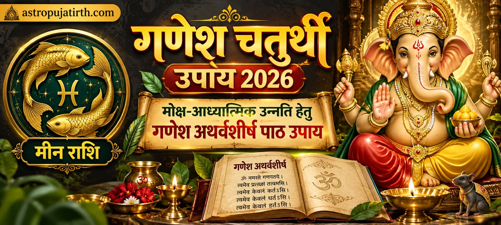 मीन राशि गणेश चतुर्थी उपाय 2026: मोक्ष-आध्यात्मिक उन्नति हेतु गणेश अथर्वशीर्ष पाठ उपाय