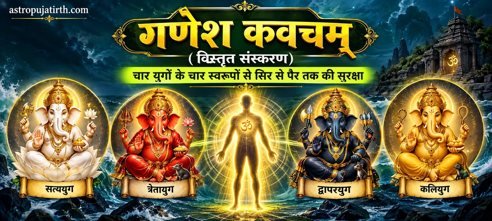 गणेश कवचम् (विस्तृत संस्करण): चार युगों के चार स्वरूपों से सिर से पैर तक की सुरक्षा