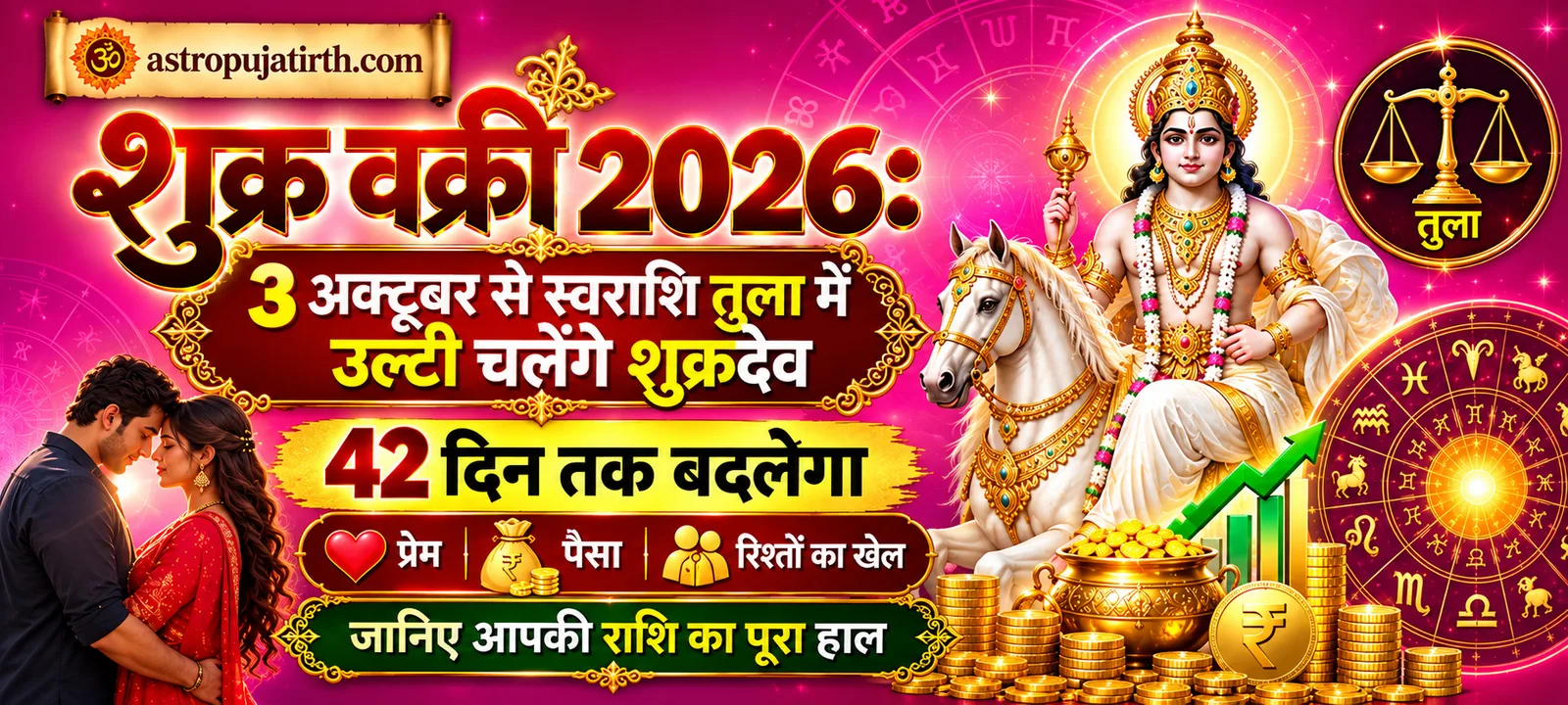 शुक्र वक्री 2026: 3 अक्टूबर से स्वराशि तुला में उल्टी चलेंगे शुक्रदेव — 42 दिन तक बदलेगा प्रेम, पैसा और रिश्तों का खेल, जानिए आपकी राशि का पूरा हाल