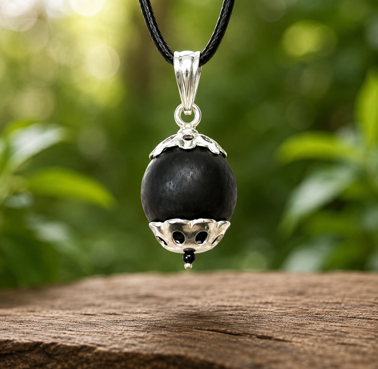 Natural Karungali Silver Pendant