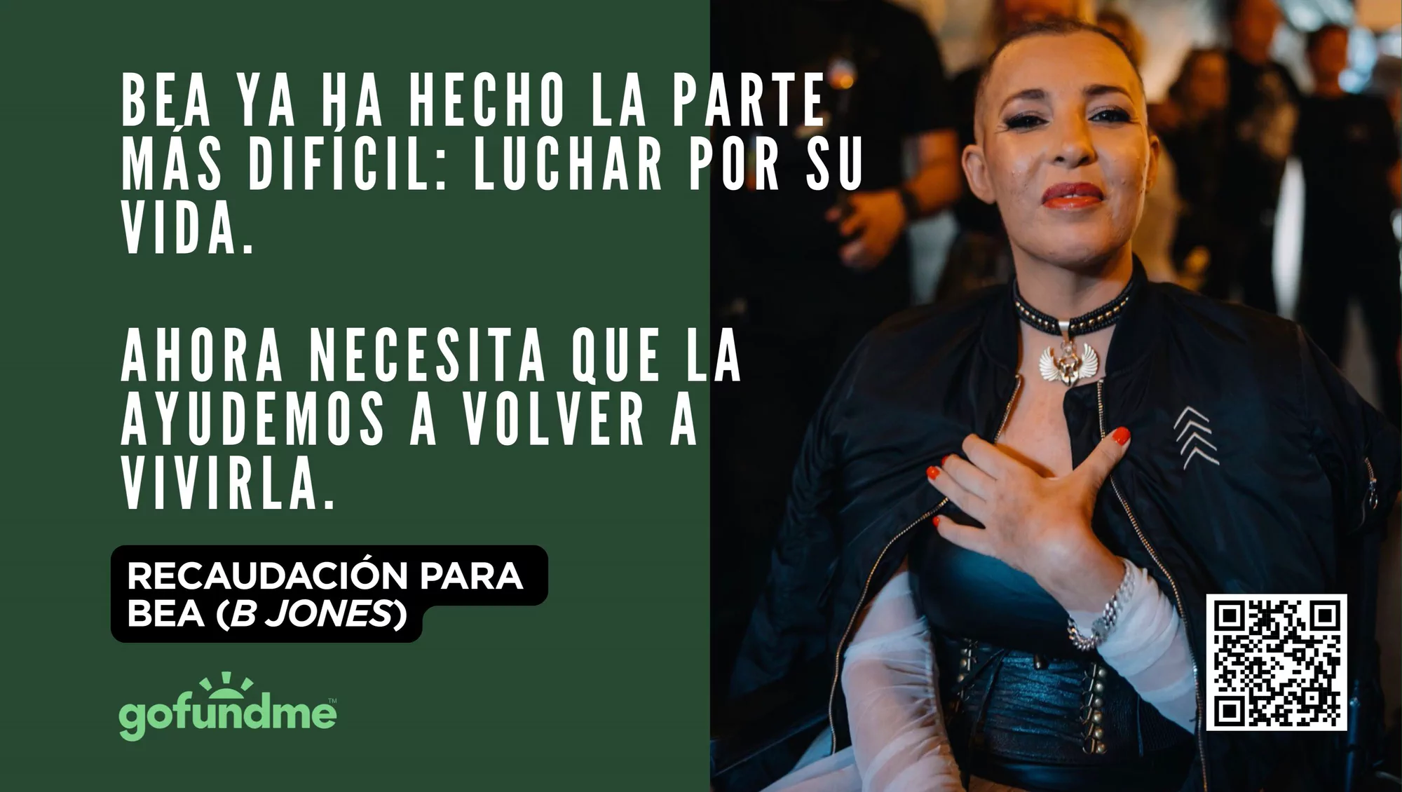 La campaña detalla que la artista todavía necesita una operación de cadera y meses de rehabilitación.