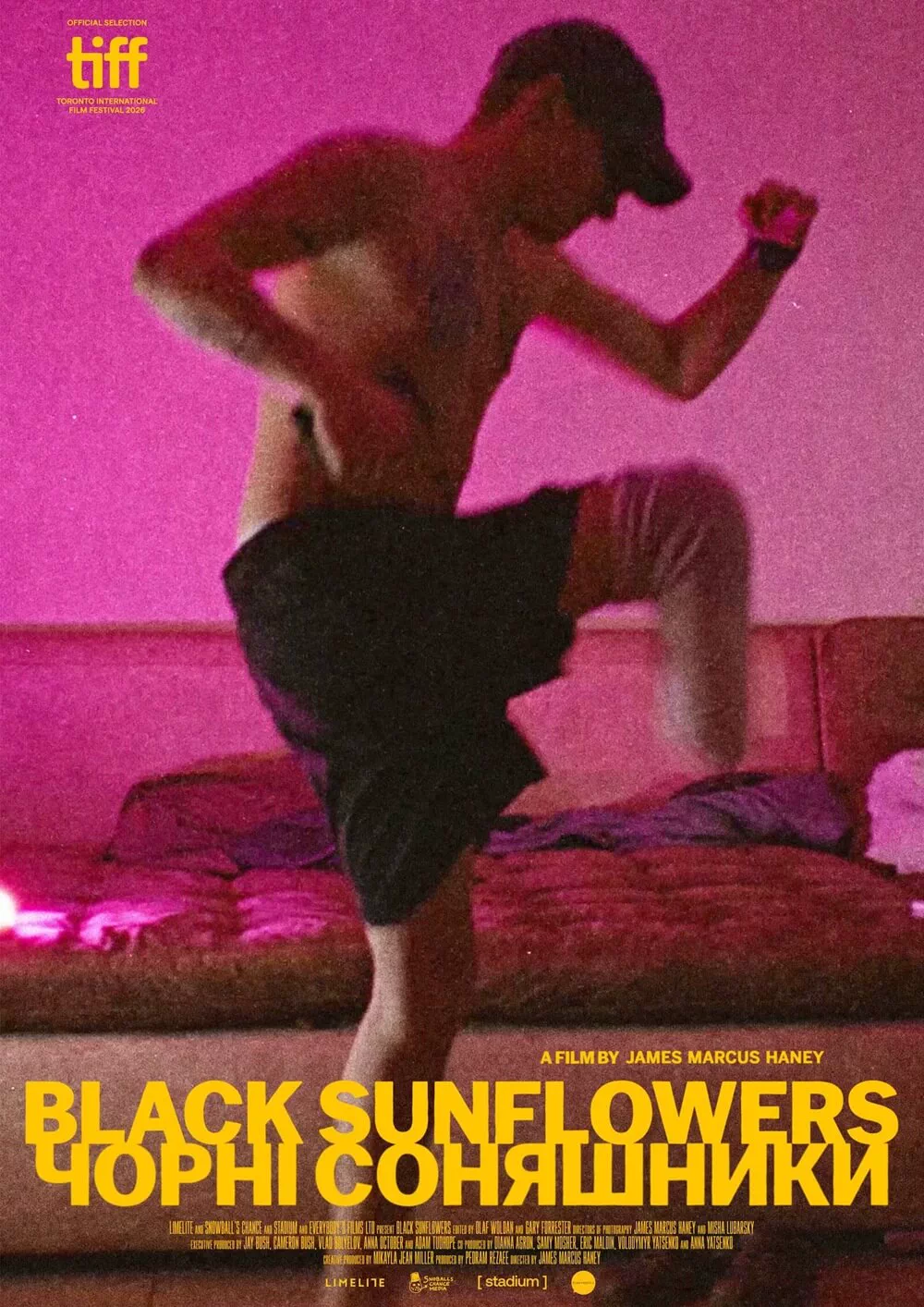 Black Sunflowers film poster showing a dancer under pink light