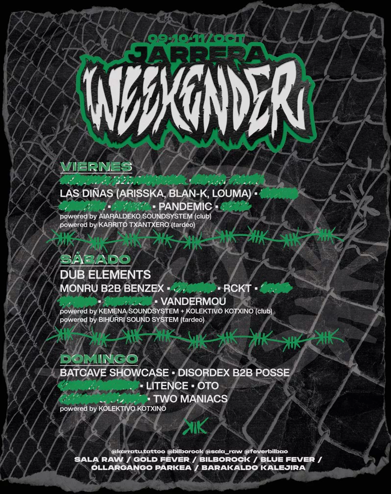 Cartel del Jarrera Weekender 2026 en Bilbao con la programación de los tres días