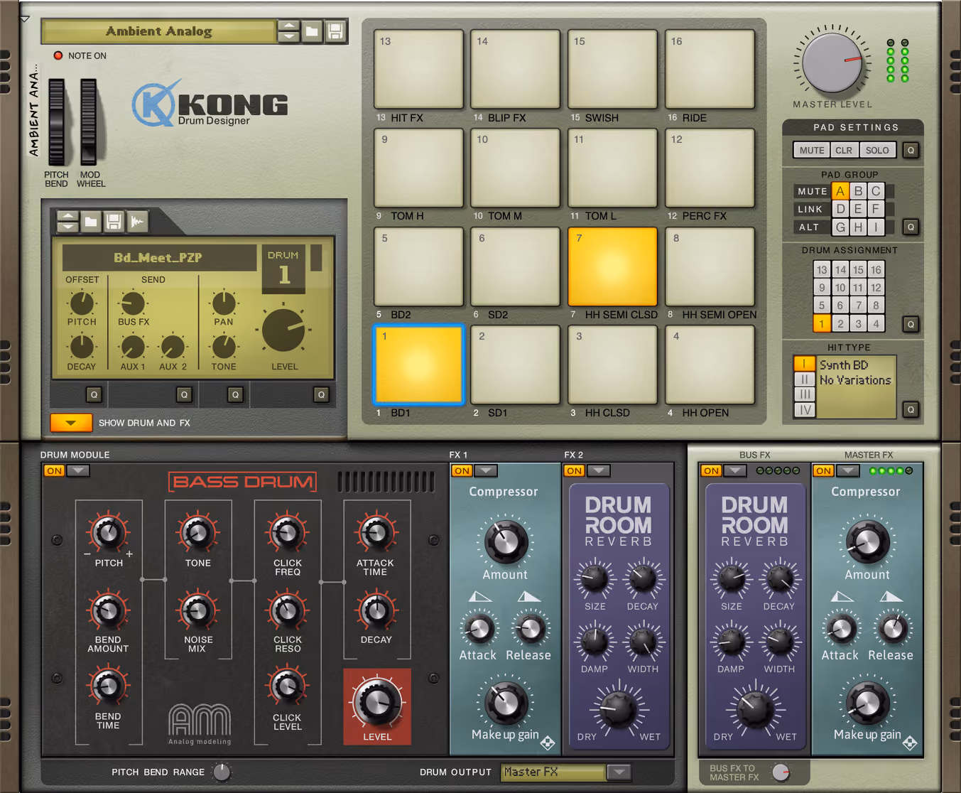 Kong kombiniert 16 Pads mit Drum-Modulen, Samples und interner Klangbearbeitung. Credit: Reason Studios.