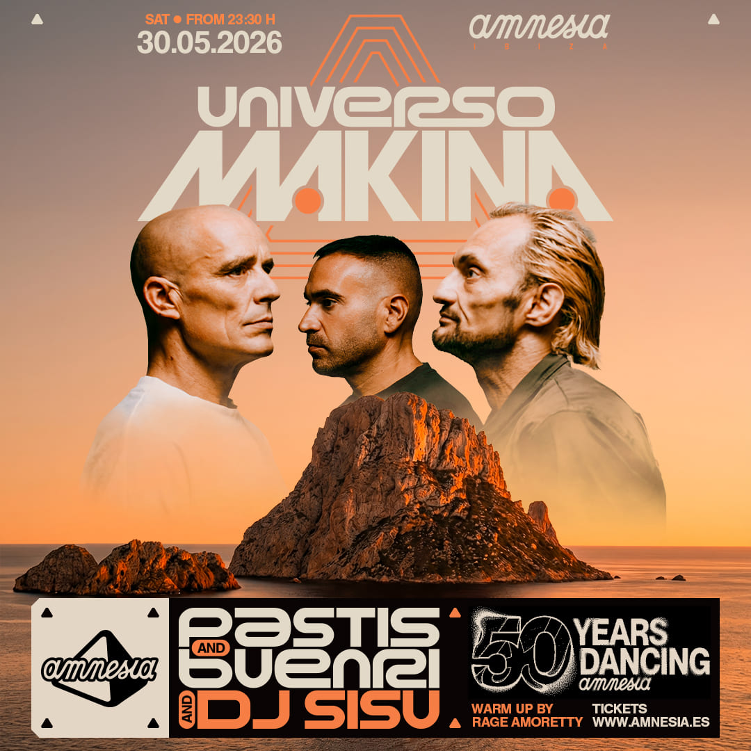 Pastis, Buenri und DJ Sisu bilden den festen Kern von Universo Makina. Artwork: Amnesia Ibiza / Universo Makina.
