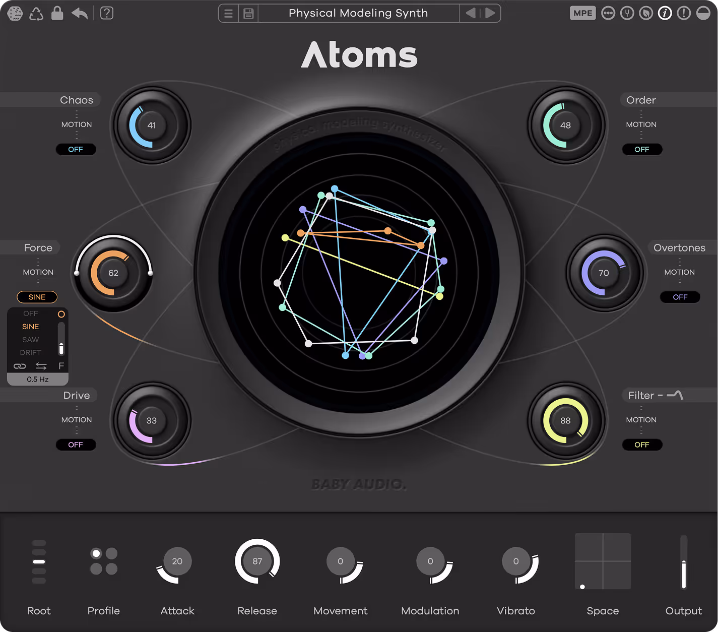 BABY Audio Atoms: physical modelling with an unstable pulse