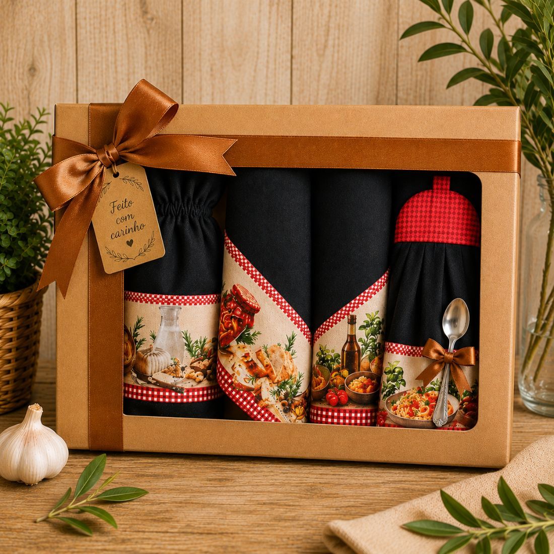 Kit presente — Massas · 4 peças · 100% algodão