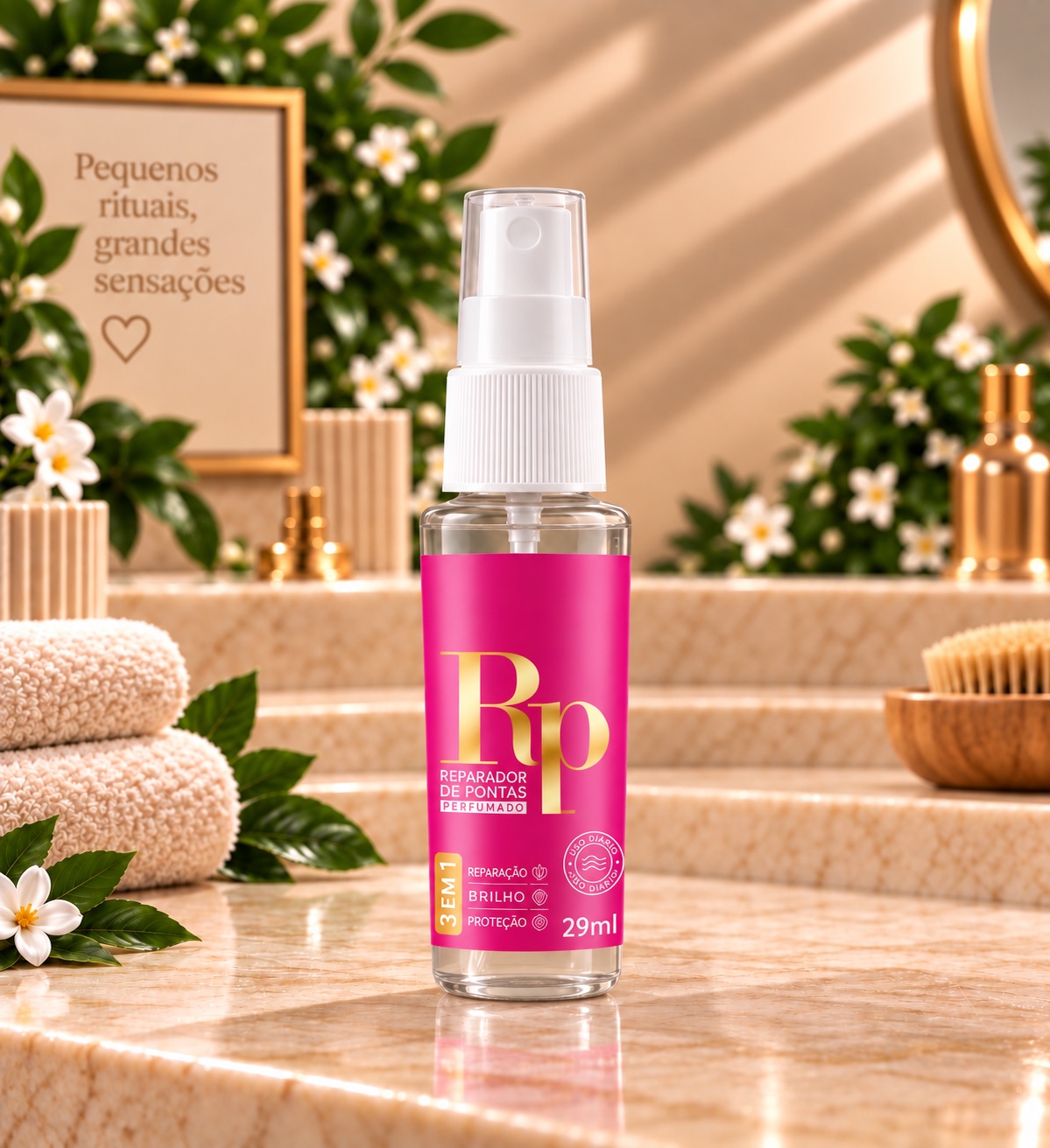 Conditioner bottle standing on pale sage paper backdrop, soft top light, gentle shadow to the right, cream and green pal