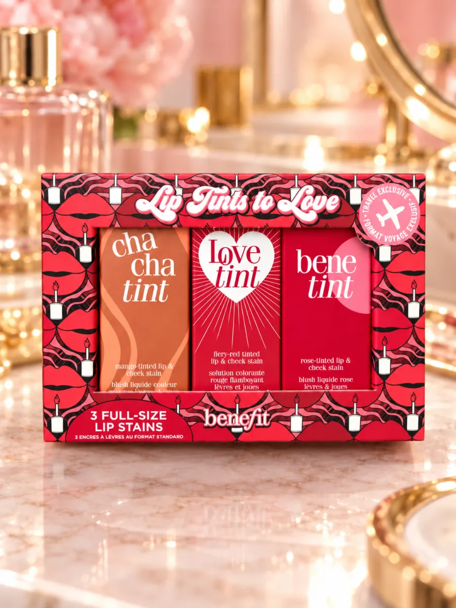 Set Benefit: Benefit, Lip & Cheek Balm 2 in 1, Rose Tinted, 6 ml + Lovetint, Lip & Cheek Balm 2 in 1, Fiery Red, 6 ml + Chachatint, Li[ & Cheek Balm 2 in1, Mango, 6 ml