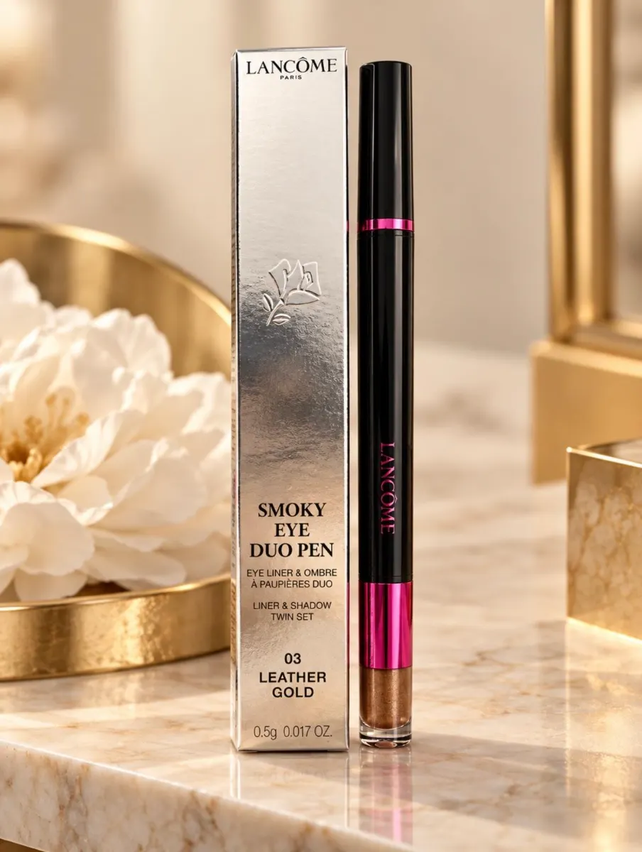 Lancome Smoky Eye, Double-Ended, Liquid Eyeliner & Cream Eyeshadow Pencil 2 in 1, 03, Leather Gold, 0.5 g