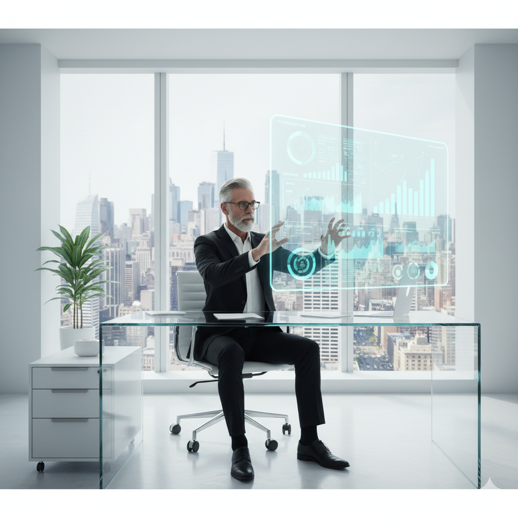 Empresario utilizando aplicaciones de inteligencia artificial para optimizar procesos empresariales