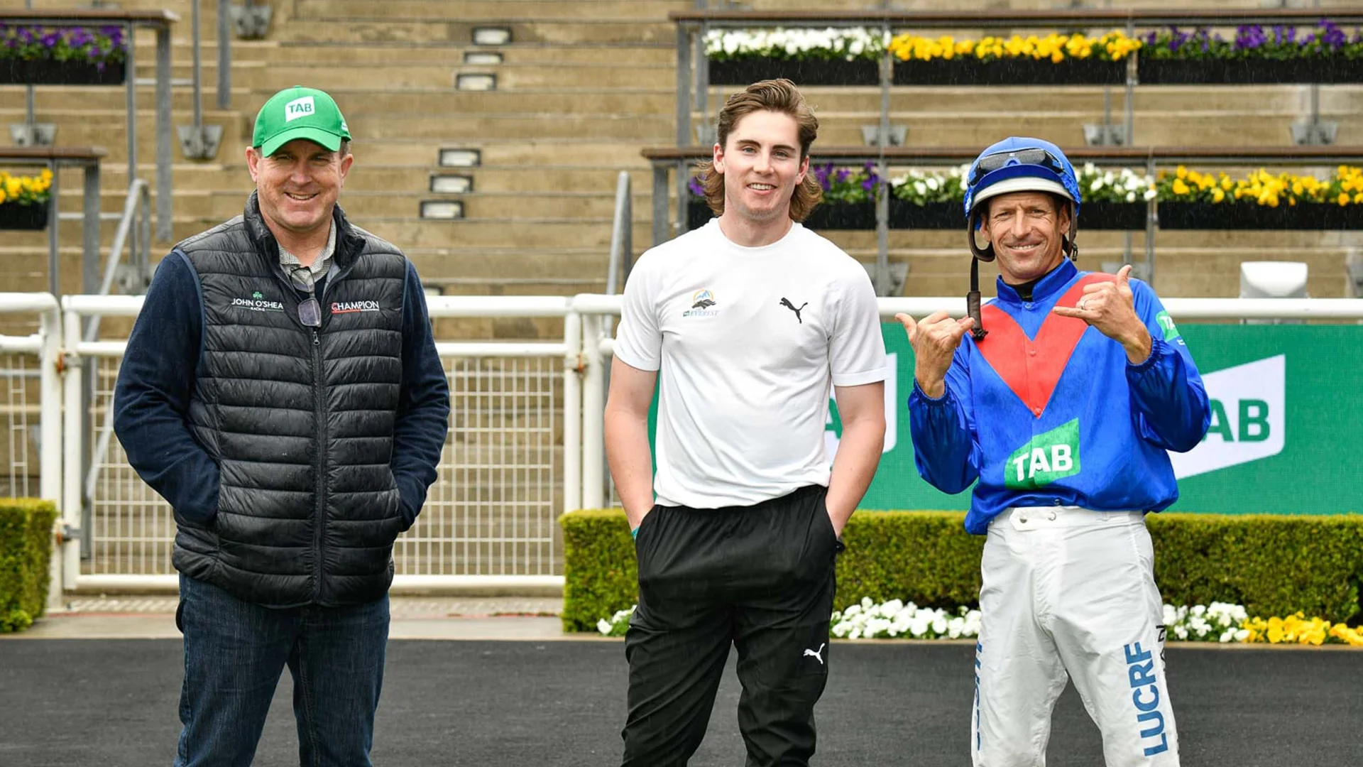 Man vs. Horse. Rohan Browning takes on jockey Hugh Bowman for an Everest Carnival promotion