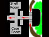 Rear entrance where two sets of steps either side join into a passage into the gun room with shell and case rooms either side.