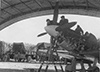 Czech Spitfire under repair in a Blister hangar.
