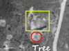 Red an open emplacement, yellow the imprint of the foundations of a casemate.