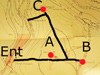 Plan Castel Vendon Batt.
    A-B the two gun positions.
    C - PDT (Fore Control Post).
