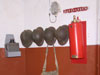 Helmets and fire extinguisher.