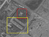 1947 air photo showing with red square is the R667 and the yellow square is the factory.
