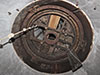 Under a turret.