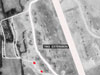 Plan of a standard A class bomb store with red dots were the fuzing sheds are.