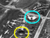Fighter pen (blue), dispersals with lots of Lancaster's and stop butts (yellow).