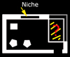 A plan of the bunker, note the niche on the side wall and the two hexagonal holes and one square. I am not sure about how the top right corner is designed.