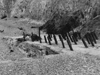 The anti-tank rails set into the ground.