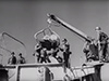 Loading ammunition into a railway gun, the same sort of loading would have happened here.
