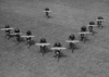 Bicycles playing the part of fighters to be directed by trainees.