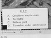 A. - Cruciform emplacement.
    B - Turntable.
    C. - Railway yard.
    D. Turntable under construction.