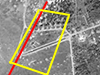 Aerodrome to the left of the red road and the yellow square the area we are looking at. A 1947 air photo and the white blobs are bomb craters not yet filled in.