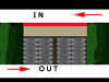Plan of a 50ton store. Red the wall, tan the ramp, gray the bombs.