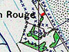 Mason Rouge and the rectangle behind I believe was an old French fort, one of many around the coast to ward off probably the English.