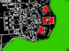 Aerodrome layout with four 'C' type aircraft sheds (hangars).
    The green is the landing area as there were now hard runways at that time.