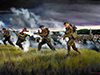 Commandos attacking at Port en Bessin a painting by David Rowlands, 'The capture of Port-en-Bessin, 7th June 1944'