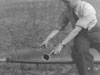 Shrapnel damage to a No.2 A.A.C.U. 'C' Flight Battle in early '41 Bill Coombes points out the damage at RAF Cleave.
