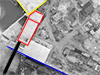 Caisson building for the Normandy Dock.
    Yellow - U Schleuset.
    Red - Caisson building (now removed).
    Blue  - The line of the Normandy Bassin.
    Black - where the site of the lock gate.