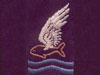 This is the embroidered badge for the Goldfish Club, which commemorates the evacuation of a disabled craft over or on water, and the use of life preservers such as inflatable life jackets and crafts.