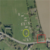The red square is a Nissen hut and the yellow circle an air-raid shelter.